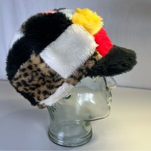 Plush Faux Fur Patchwok Newsboy Bakers Boy Hat Cap. Size S